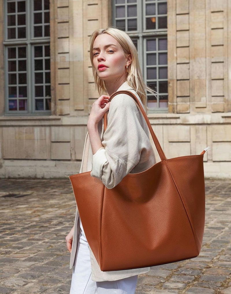 KALIDI Large Tote Bag Vegan Leather Casual Zipper Work Bag Weekender Hobo for Women 23L Oversize Shoulder Travel Purse - Image 3